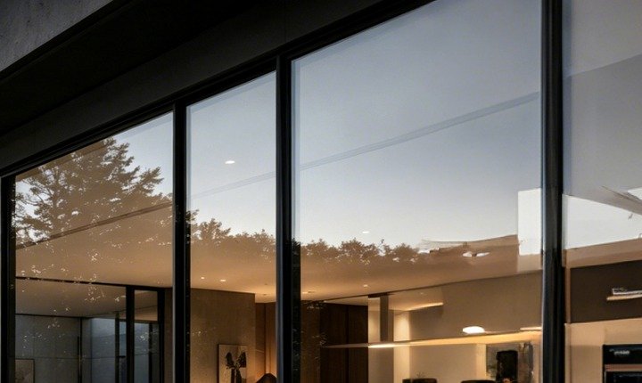 Modern sliding door with wide glass panels