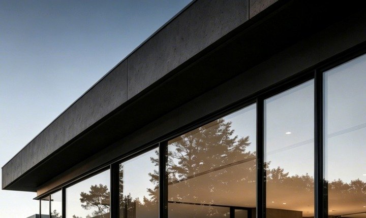 Contemporary villa with dark aluminum window frames