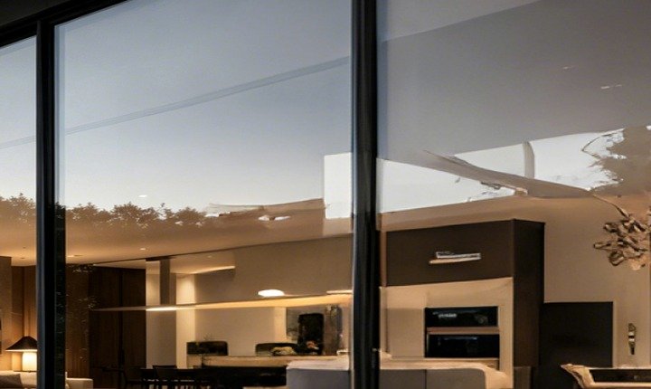 Large glazed wall with aluminum framing in a villa