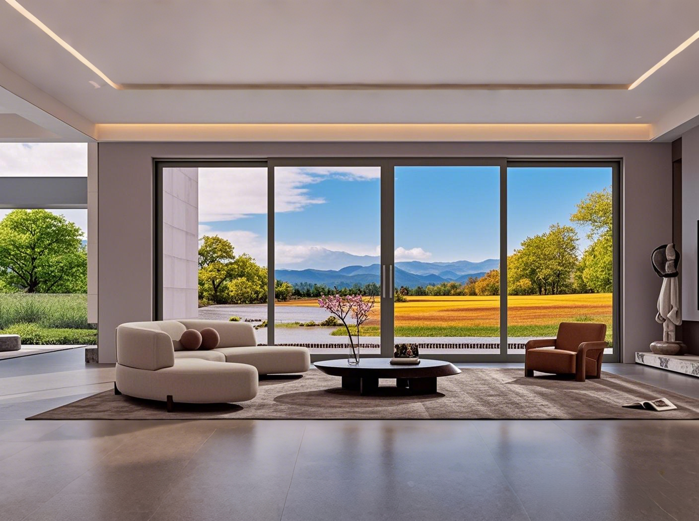Heavy sliding door configuration for a large residential opening.